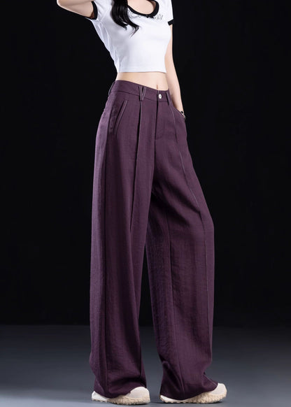 Simple Style Purple Pockets High Waist Cotton Pants Fall