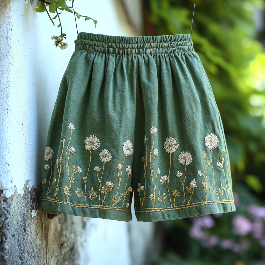 Women's Retro Dandelion Elastic Casual Shorts artswardrobe