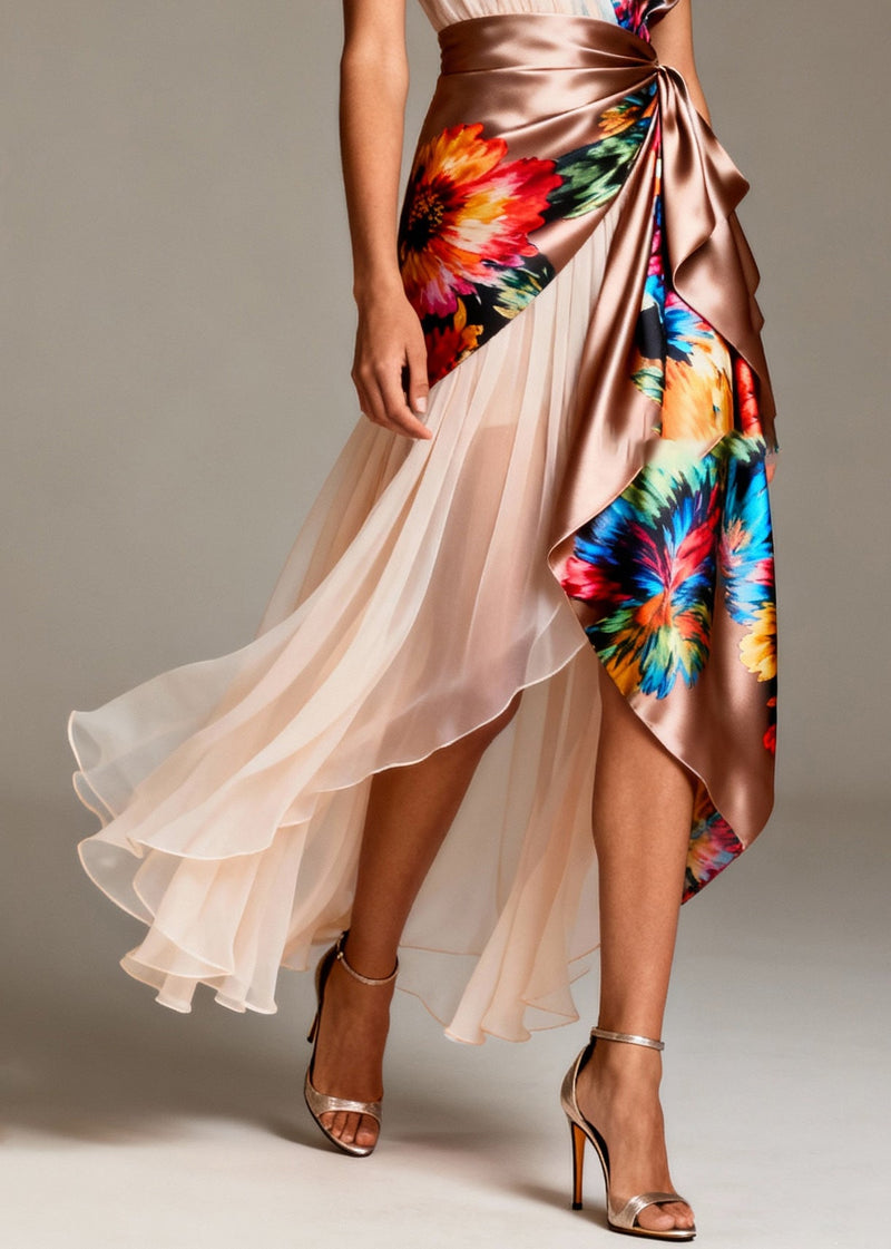 Asymmetrical Patchwork Tulle Silk Party Dresses Sleeveless Summer