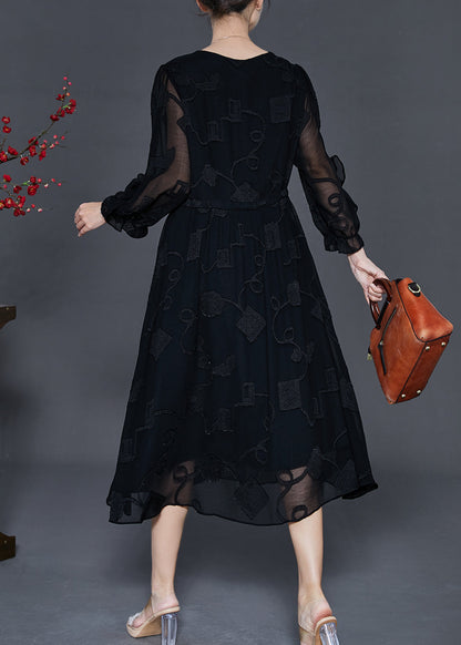Modern Black Jacquard Tasseled Silk Maxi Dresses Spring
