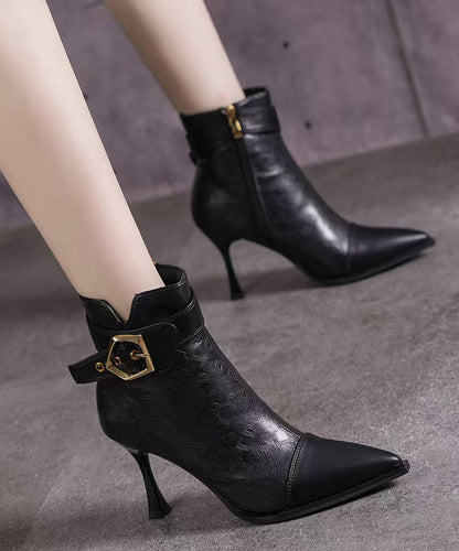 Khaki Boots High Heel Faux Leather Splicing