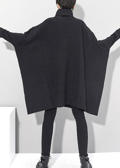 Black Turtleneck Knit Mid Dresses Batwing Sleeve Fall