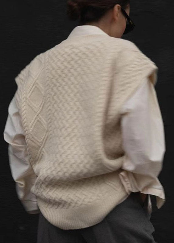 Apricot V Neck Cozy Cable Cotton Knit Cardigans Sleeveless