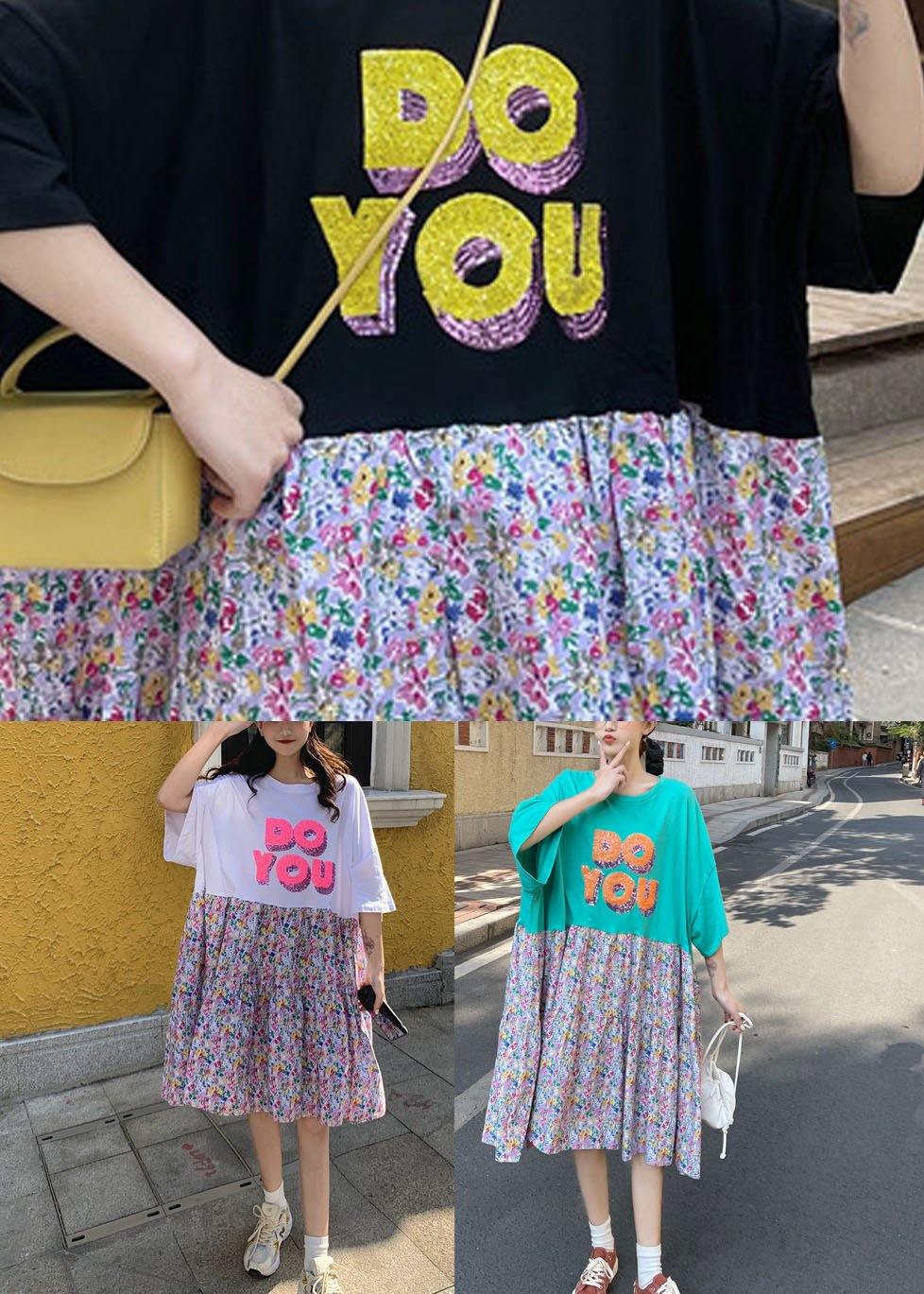 Black O-neck Patchwork Summer Half Sleeve Dresses