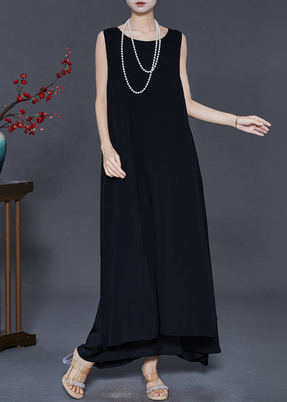 Black Oversized Chiffon a Line Dress Summer