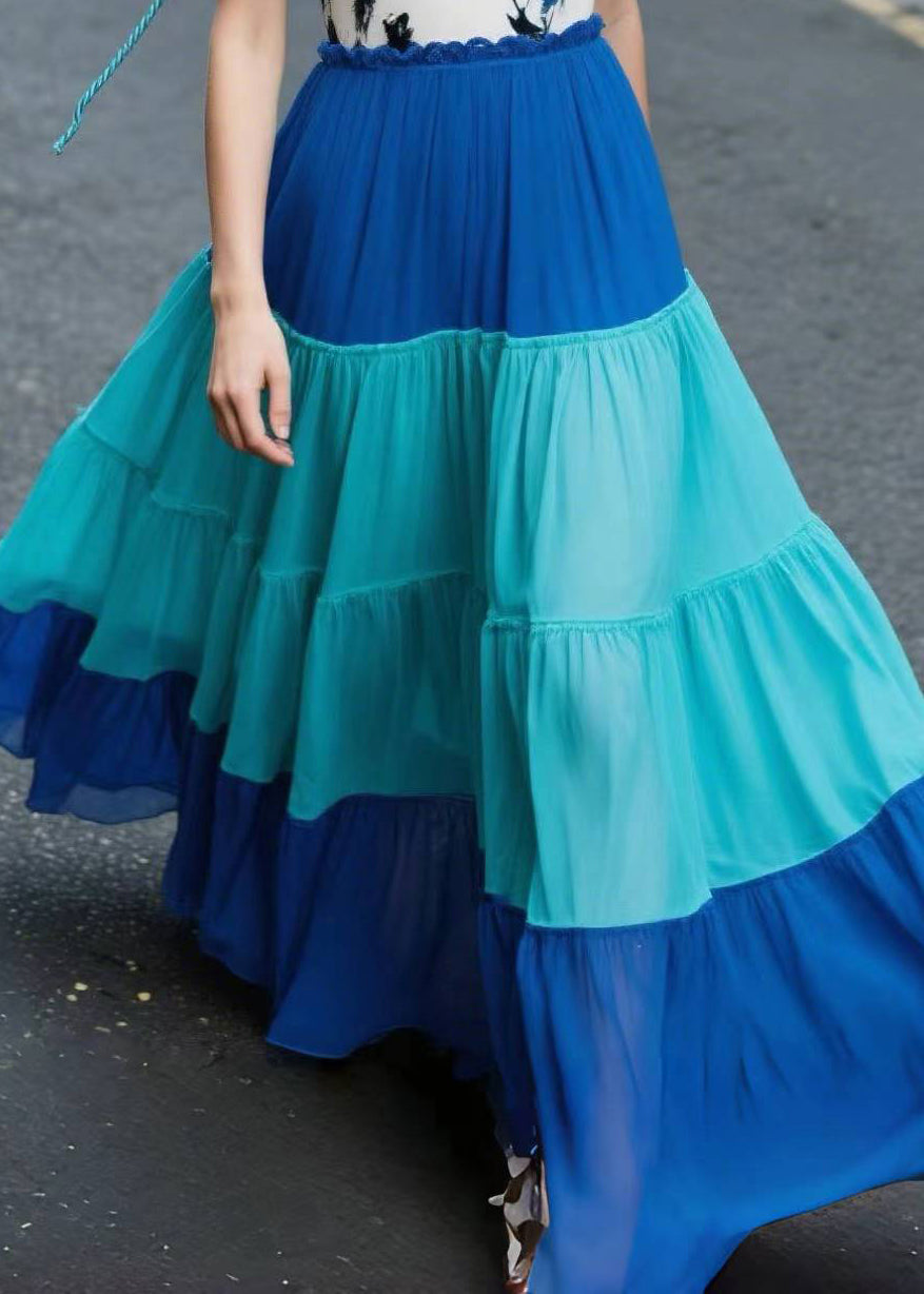 Blue Patchwork Print Chiffon Beach Dress Summer