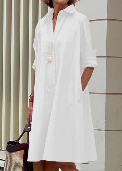 Cross Border White Peter Pan Collar Simple Loose Cotton Long Shirt Dress Fall