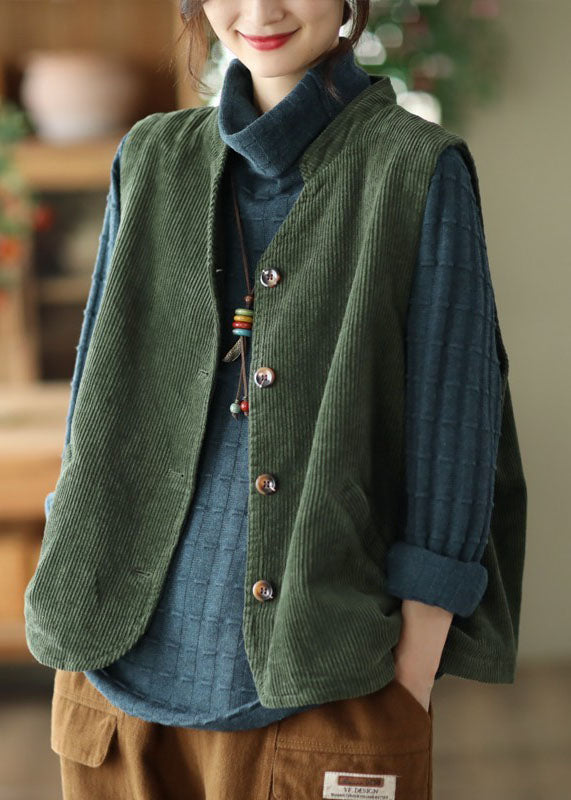 Boutique Green Stand Collar Corduroy Vest Tops Fall