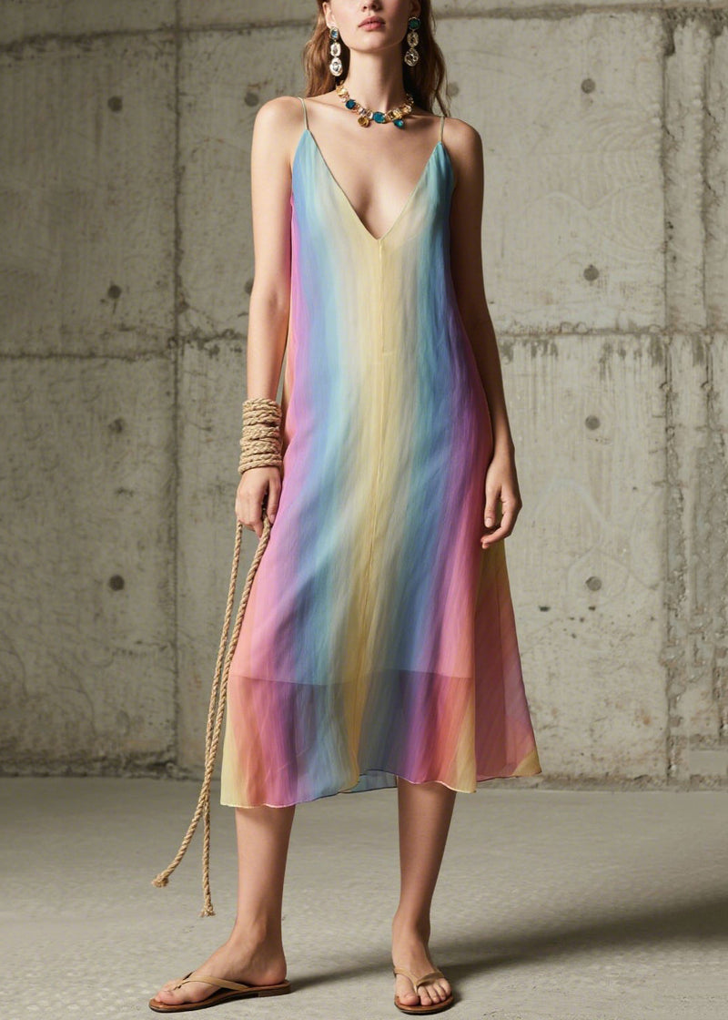 Diy Gradient Color Chiffon Spaghetti Strap Dress Dress Summer
