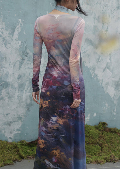 Art O-neck Butterfly Print Tulle Two Pieces Set Fall