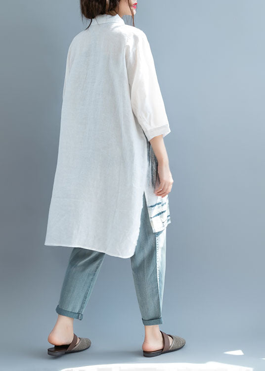 Art White Side Open Print Shirt Tops Half Sleeve