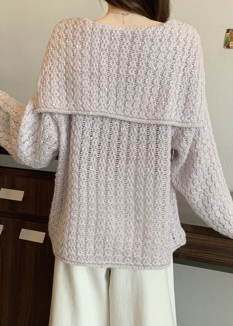Classy Lavender Sailor Collar Knit Cardigan Fall
