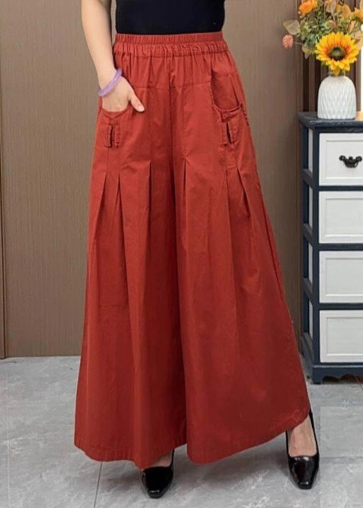 Brown Oversized Pockets Wrinkled Cotton Pants Skirts Fall