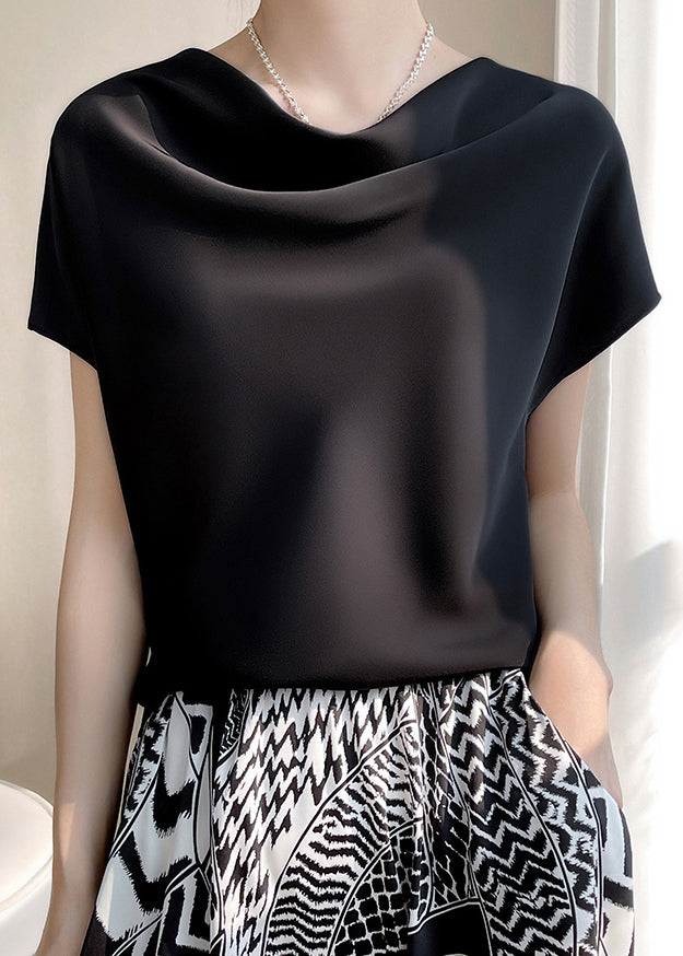 Simple White Turtle Neck Silk T Shirts Summer