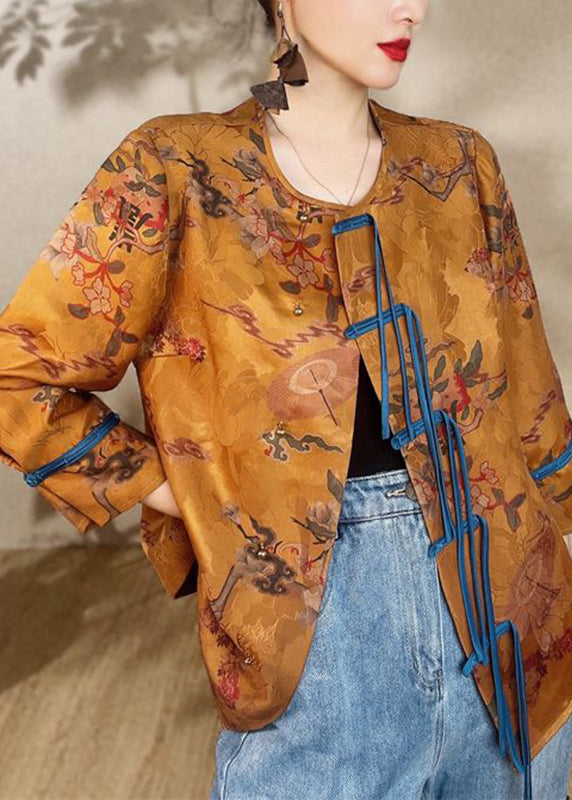 Gold Print Button Silk Coats Bracelet Sleeve