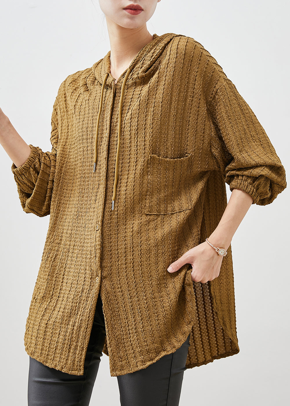 Yellow Hooded Cotton Blouses Spring