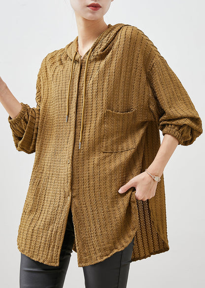Yellow Hooded Cotton Blouses Spring