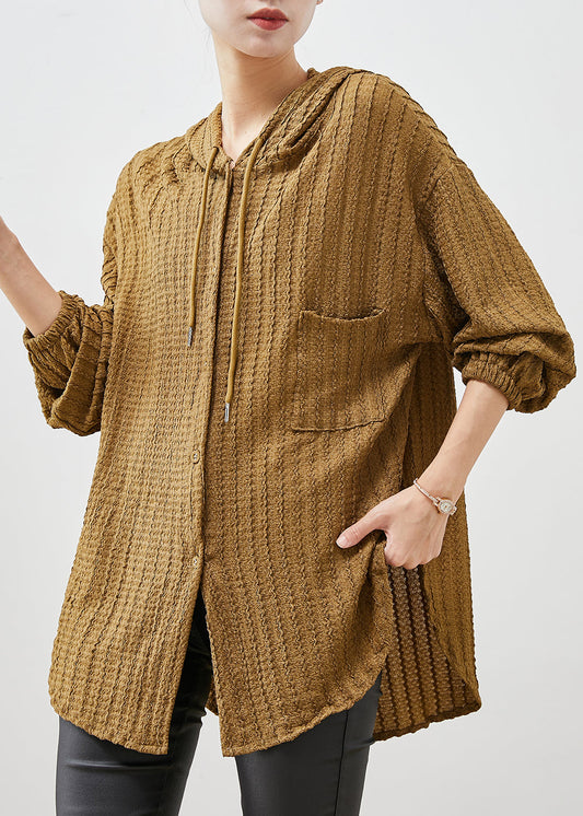 Yellow Hooded Cotton Blouses Spring