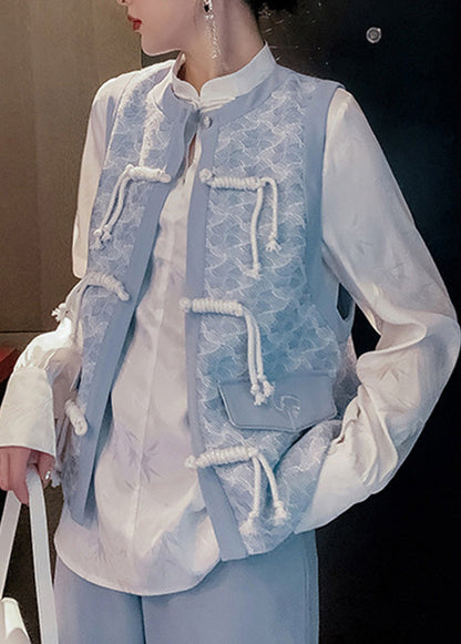 Royal Blue O-neck Print Button Waistcoat Spring