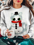 Comstylish Cute Snowman Cat Art Pattern Comfy Sweatshirt