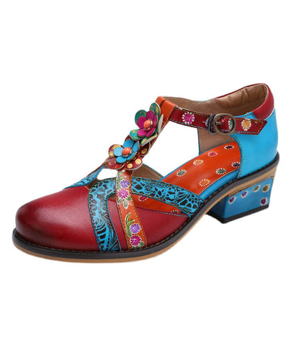 Colorblock Embossed High Heels Splicing Chunky High Heels