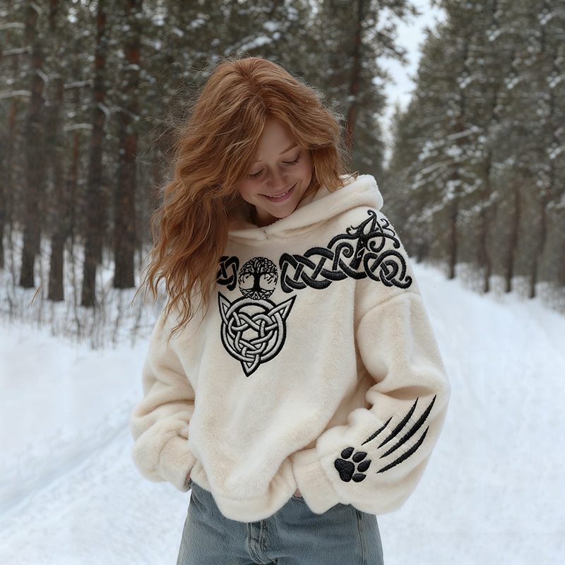 Comstylish Women's Vintage Viking Art Knit Cozy Flannel Hoodie