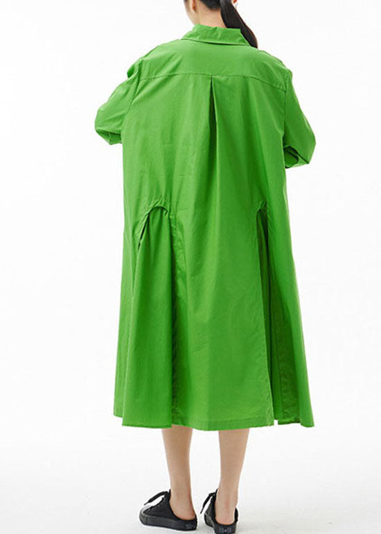 Boutique Green Peter Pan Collar Button Party Shirt Dress Spring