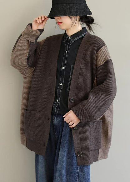 Aesthetic Chocolate Knitted T Shirt V Neck Button Downfall Spring Knit Sweat Tops