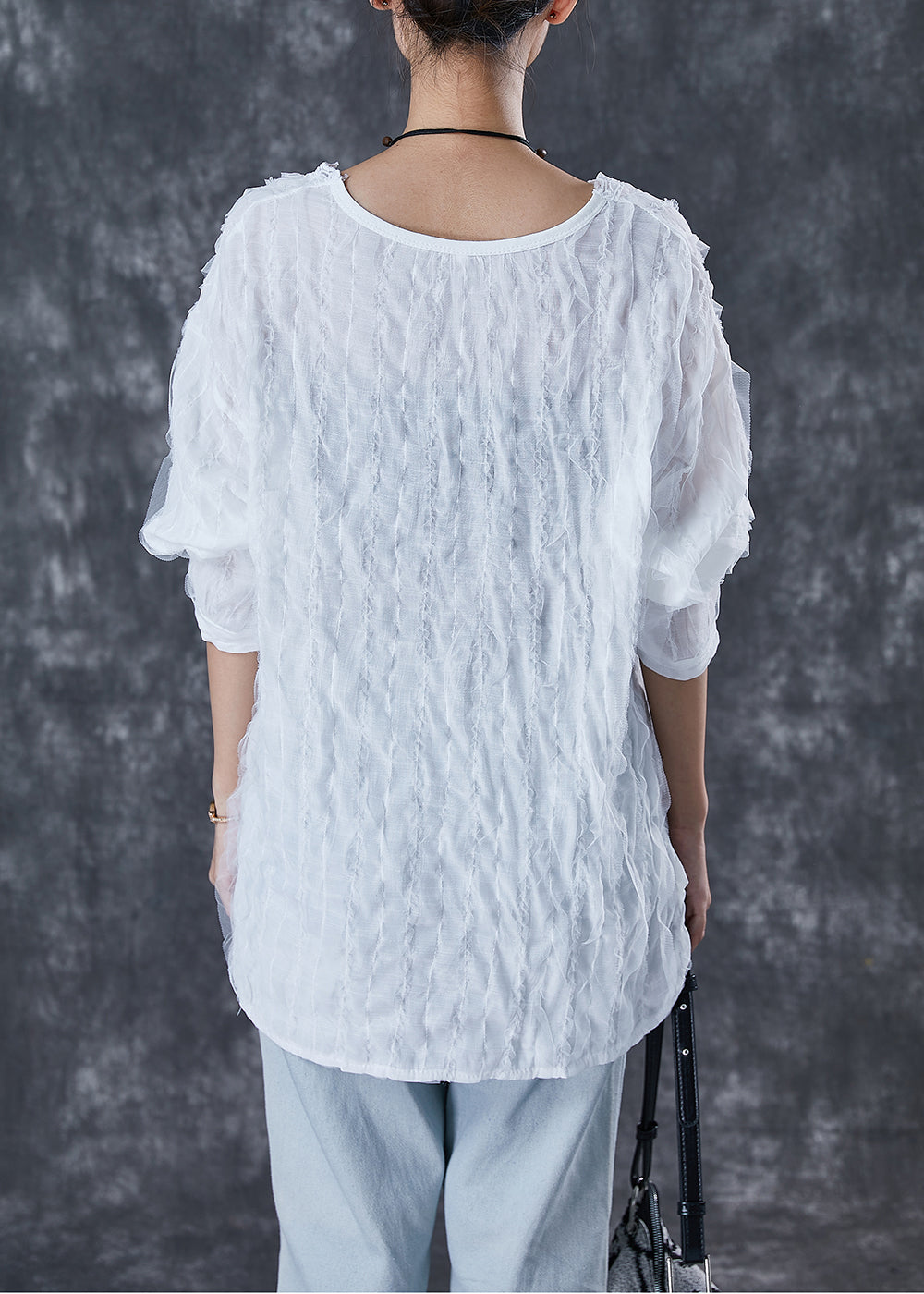 White Ruffled Low High Design Cotton Shirt Top Fall