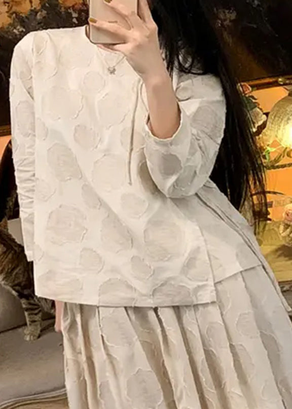 Apricot O-neck Asymmetrical Button Tops Long Sleeve