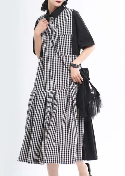 Black Peter Pan Collar Plaid Summer Cotton Dress