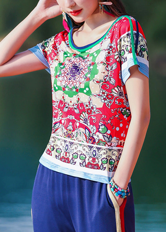 Style Orange O-neck Print T Shirt Short Sleeve