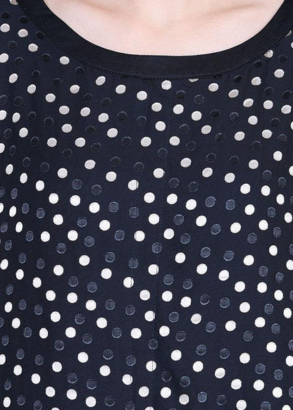 Black Patchwork Dot Summer Silk Sundress Half Sleeve