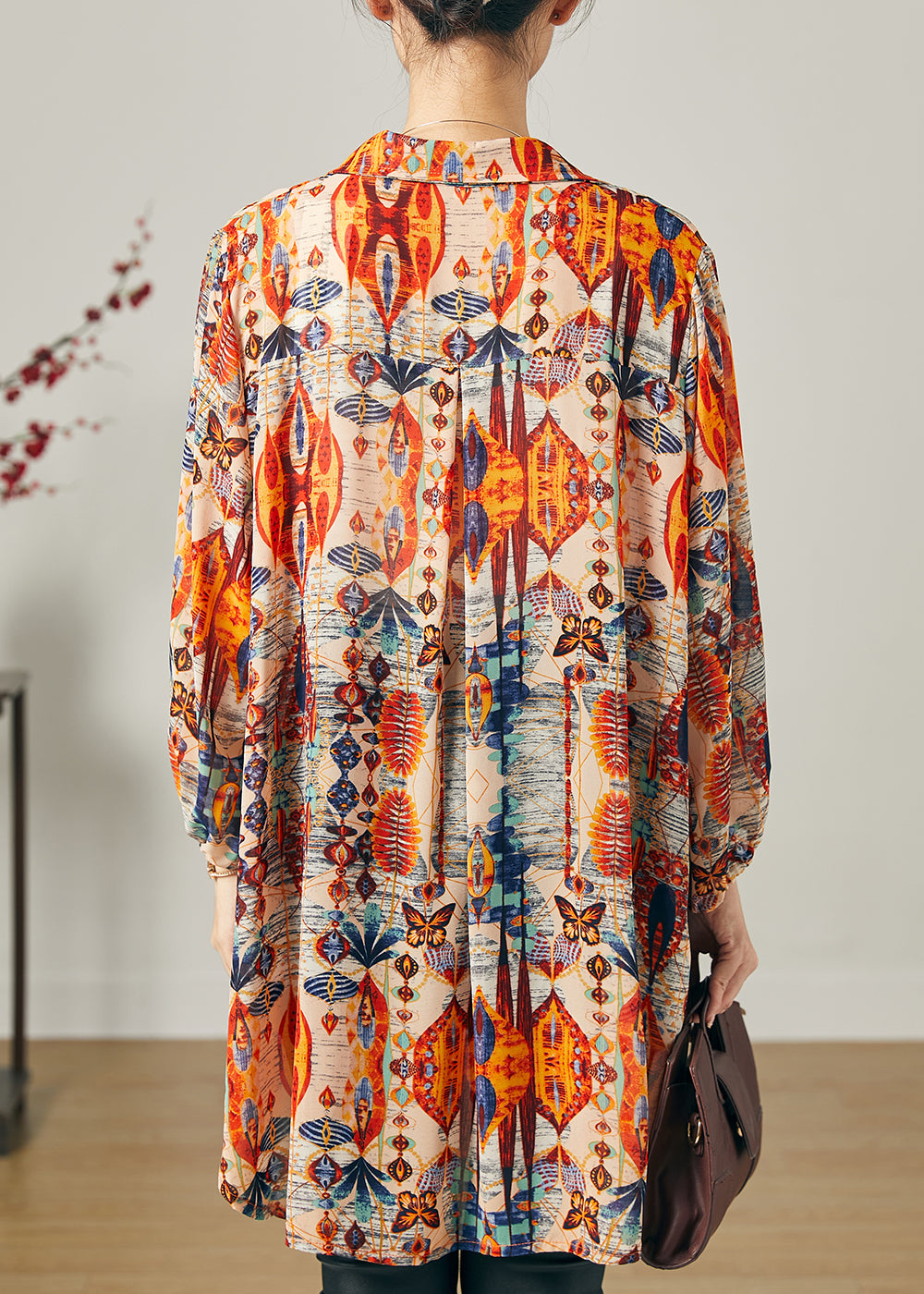 Natural Navy Print Side Open Chiffon Top Summer