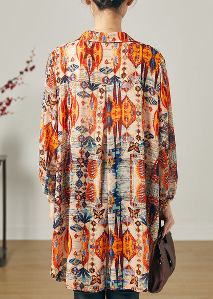 Natural Navy Print Side Open Chiffon Top Summer