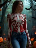 Comstylish Women's Halloween Retro Skeleton Print Top