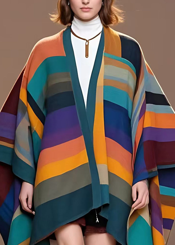 Unique Multicolor V Neck Striped Coats Woolen