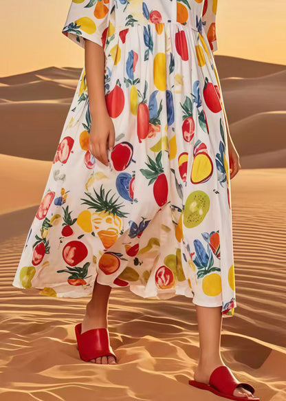 Multicolour Fruit Print Cotton Loose Dress Summer