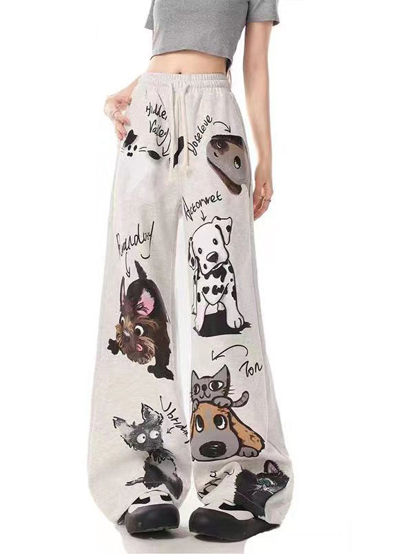 New Dog Print Warm Fleece High Waist Sports Wide Leg Pants Spring