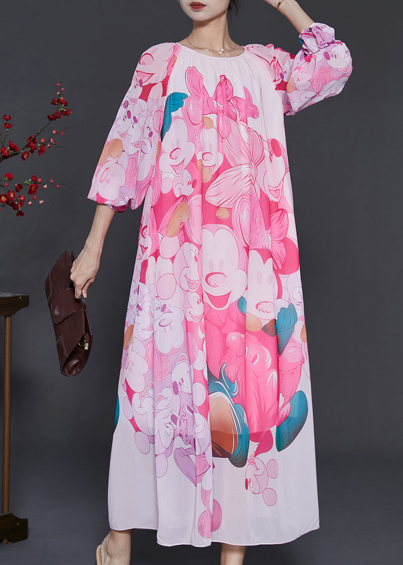 Pink Oversized Print Chiffon Long Dress Summer