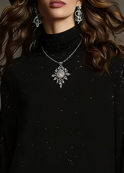 Black Sequins Lace Patchwork Knit Blouses Spring