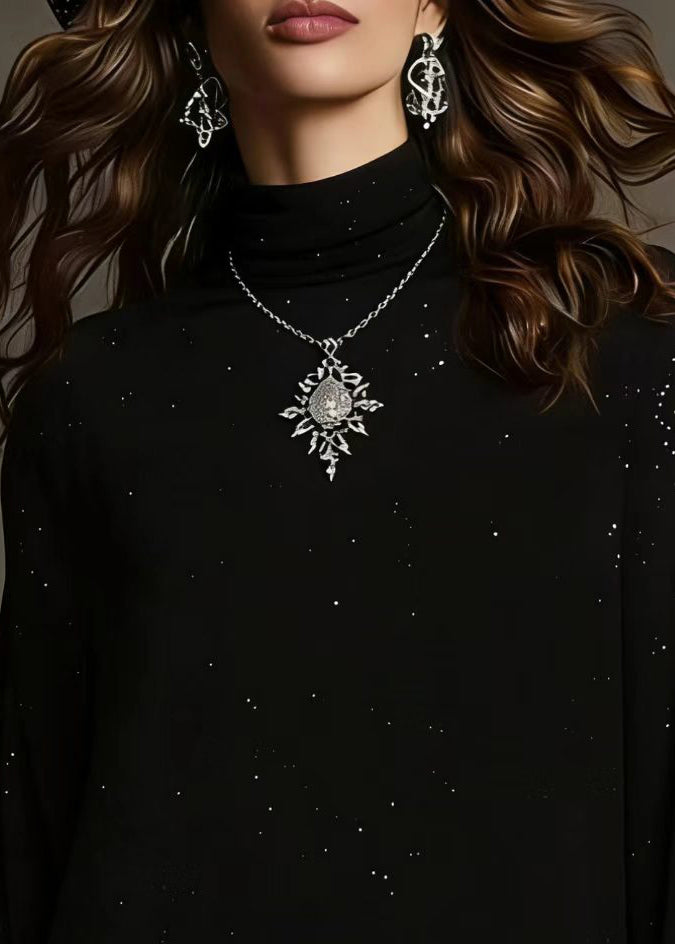 Black Sequins Lace Patchwork Knit Blouses Spring