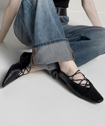 Brown Suede Cross Strap Splicing French Chunky Shoes