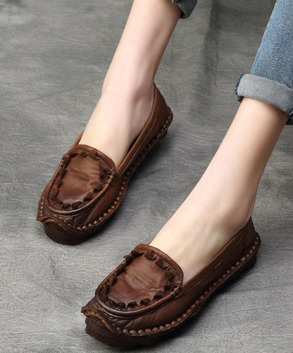 Coffee Flat Shoes for Splicing Cowhide Leather