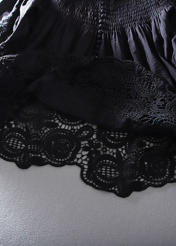 Grey Wrinkled Patchwork Lace Shirt Spring