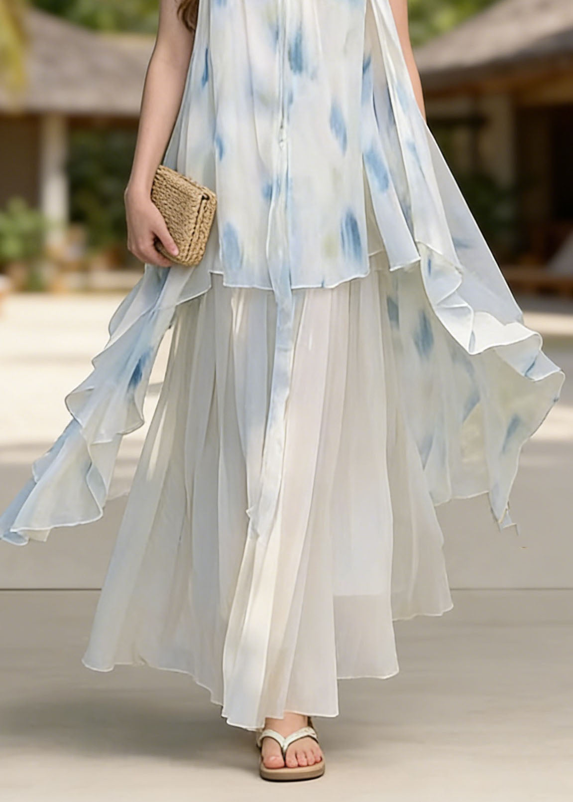 Asymmetrical Tie Dye Chiffon Spaghetti Strap Dress Summer