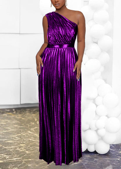 Brown One Shoulder Cinched Pleated Party Dress Summer