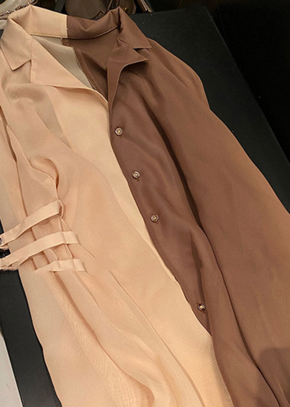 Peter Pan Collar Patchwork Button Chiffon Shirts Flare Sleeve