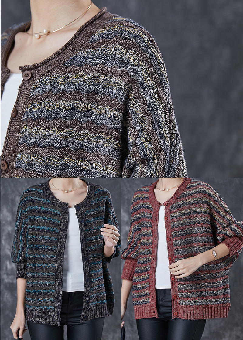 Dull Grey Oversized Striped Knit Loose Coat Spring