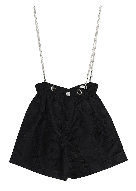 Black Zip Up Jacquard Cotton Shorts Summer